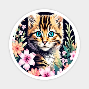 Beautiful Tabby Kitten Surrounded by Spring Flowers Magnet